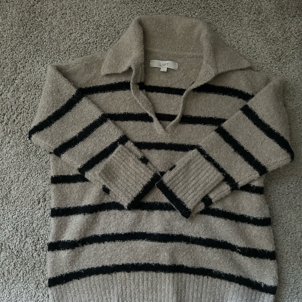 LOFT Textured Collared Striped Sweater